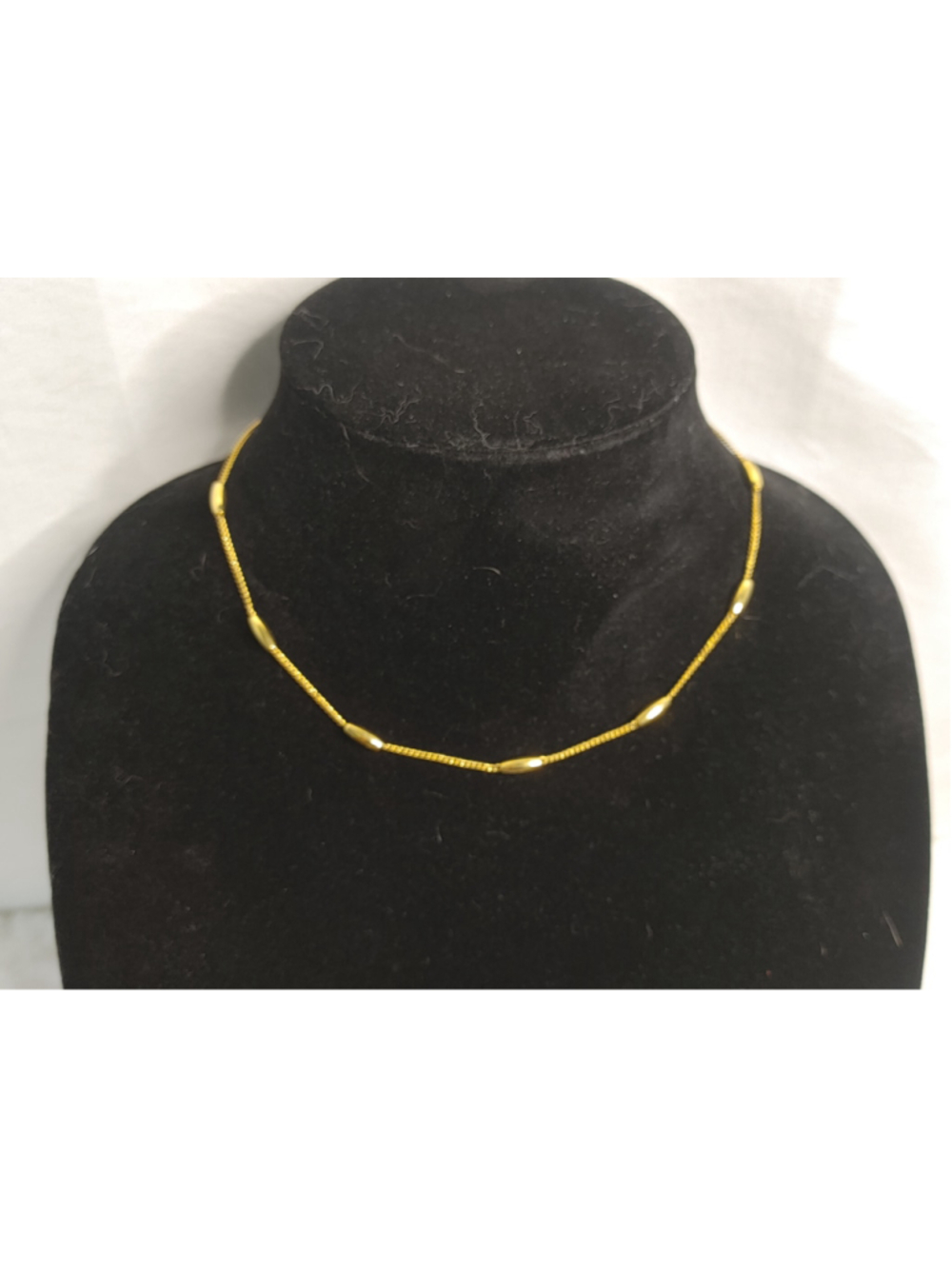 Vintage Signed Crown Trifari Gold-Tone Station Necklace - Smooth Oval Rice Beads